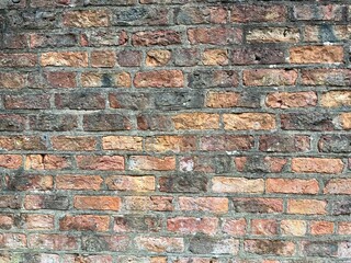A close-up view of a weathered stone wall with a rough texture.