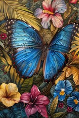 Blue Butterfly Perching on Flower