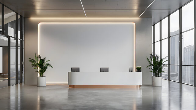 corporate branding white blank frame mockup with modern business offices reception background - Generative AI