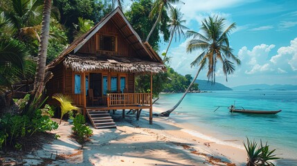 wooden cottage on the beach 