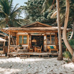 wooden cottage on the beach 