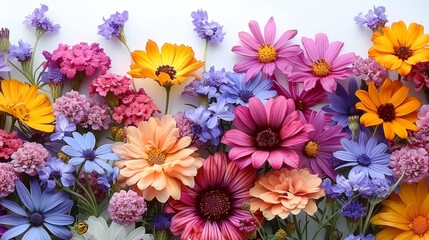 Vibrant Bouquet of Colorful Flowers Against White Background