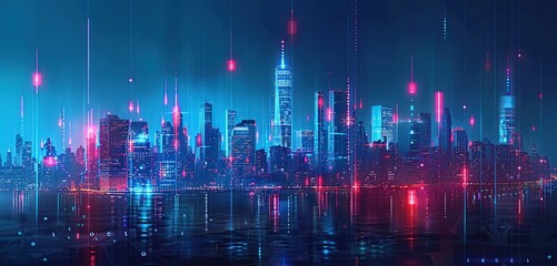 Futuristic Skyline with Neon Lights