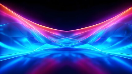 Glow of neon lights isolated on black. 3d, abstract panoramic background,  laser show, impulse, equalizer chart, ultraviolet spectrum, pulse power lines, quantum energy impulse, pink and blue