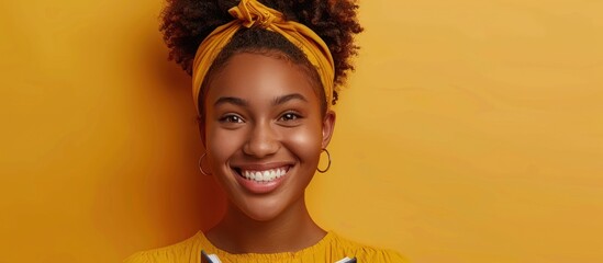 Smiling woman in yellow headband