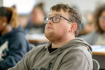A Down-syndrome man attending education class in community