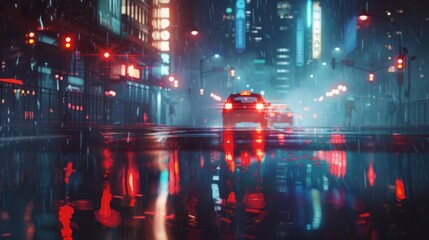 Obraz premium futuristic cyberpunk city street fantasy digital image at night. AI generated
