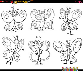 cartoon butterflies insects characters set coloring page