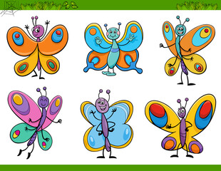 butterflies insects characters set cartoon illustration