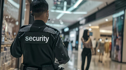 Security guard maintaining order and safety in a busy shopping center