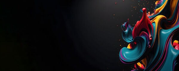 Abstract 3D Background, colorful abstract background with a black background with a blue, orange, and green design, abstract sculpture, abstract art with copy space