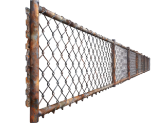Rustic wire mesh fence for construction site on white background
