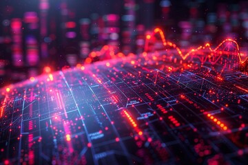 Fototapeta premium AI Trading Crypto Currency: Analyzing Indicators Through Graphic Vector Illustration