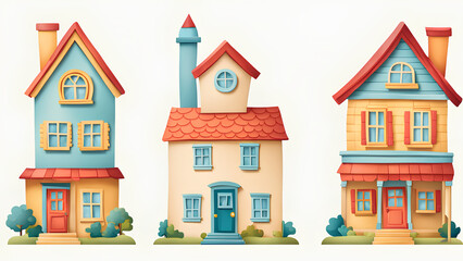 Fototapeta premium Set of 3 Cartoon Toy House Models