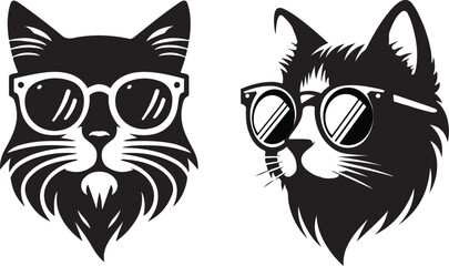  cat head wearing sunglass vector art illustration