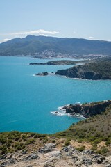 Fototapeta premium Costa Brava. Mediterranean coast in Llançà, Girona, Catalonia, Spain. Touristic destination, little village near the sea.