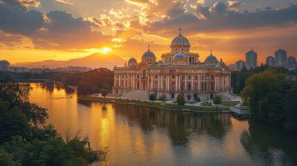 Obraz premium Capture the grandeur of Skopje, North Macedonia created with Generative AI technology