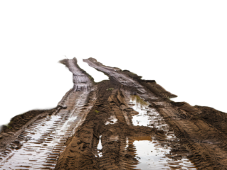 Country muddy road on transparent or white background