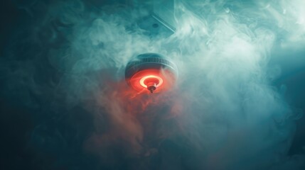Red light shining through smoke