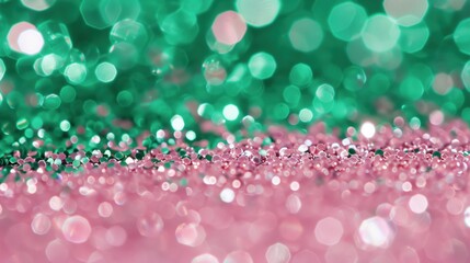 Fancy pink mint green glitter sparkle confetti background for Easter, birthday party celebration wallpaper with copyspace