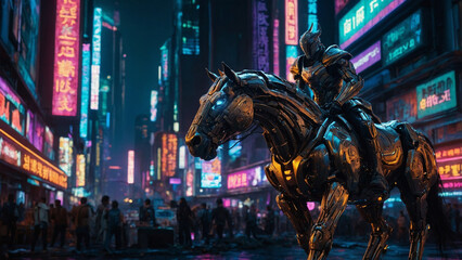 A towering formidable centaur warrior its sleek metal in tokoyo