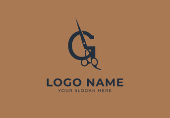 logo letter g with scissors. Logo barbershop, minimalist and modern. Editable file