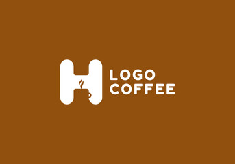 Logo letter H capital with Coffee cup. Logo coffeshop, drink and beverage. Editable file
