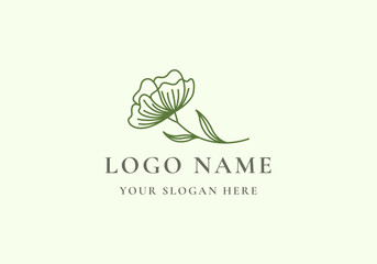 logo line handrawn flower branch. Editable file