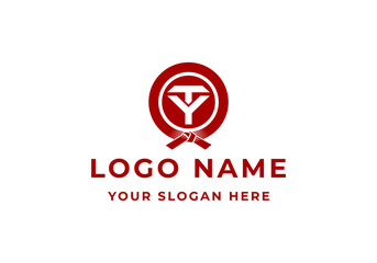 logo letter T Y with taekwondo or karate belt circle. Logo sport club, fight. Editable file