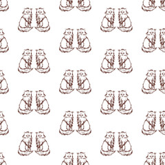 Cat in doodle style. Simple seamless pattern. Vector illustration.
