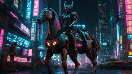 A towering formidable centaur warrior its sleek metal in Tokyo