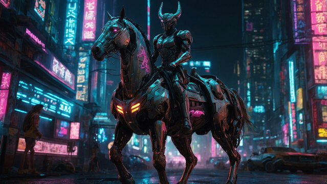 A towering formidable centaur warrior its sleek metal in Tokyo