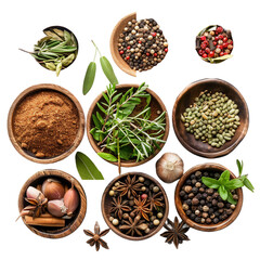 Herbs and spices on transparent or white background