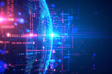 Abstract digital globe with binary code and data streams