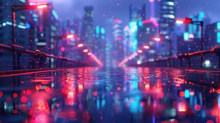 Obraz premium Cyberpunk City Night View with Futuristic Metaverse Concept