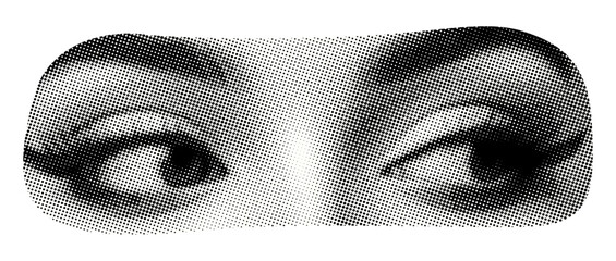 face part with makeup eyes looking to the side isolated retro pop art halftone effect old newspaper print cut-out collage element © Oleksandr Yashchuk