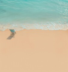 Solitary beach chair on pristine shoreline with gentle waves and clear blue water