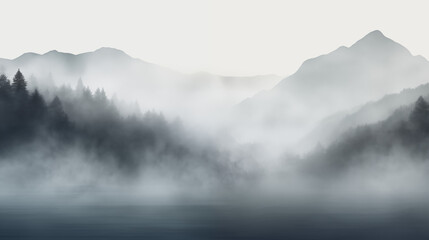 Fototapeta premium Foggy Forest Valley with Mountains