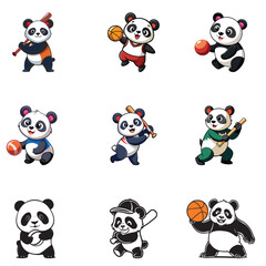 set of playing panda vector design, 