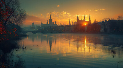 Capture the grandeur of Warsaw, Polandwith the warm, soft light enhancing. created with Generative AI technology