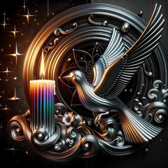 vintage candle holder, christmas, dove, abstract background with stars
