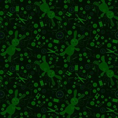 Cartoon sewing hobbies seamless rabbit toys and buttons and scissors pattern