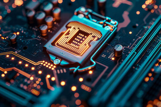 A close-up view of a computer processor installed on a motherboard