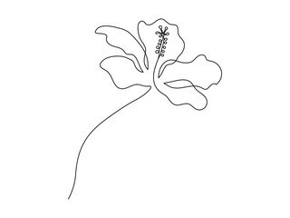Hibiscus flower in one continuous line drawing. Floral abstract symbol in simple linear style. Organic red herbal tea concept in editable stroke. Doodle contour vector illustration