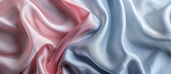 Fototapeta premium Smooth and luminous, this luxurious satin fabric in pastel pink and blue hues creates a delicate and sophisticated backdrop