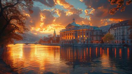 Capture the grandeur of Zurich, Switzerland created with Generative AI technology