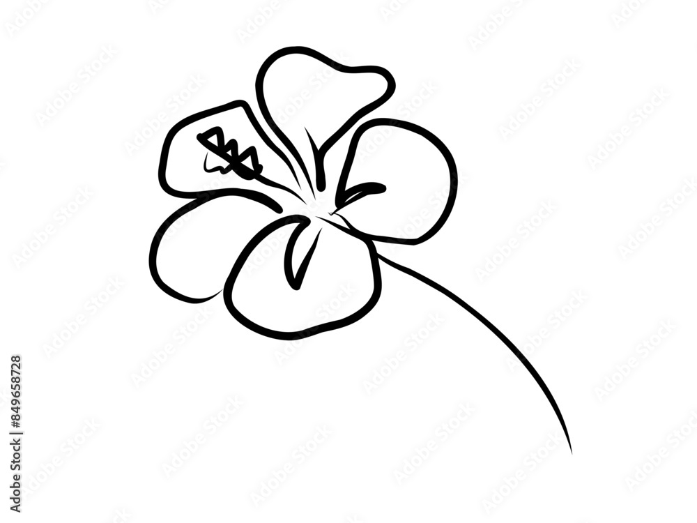 Poster hibiscus flower in one continuous line drawing. floral abstract symbol in simple linear style. organ