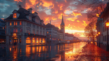 Naklejka premium Capture the grandeur of Zurich, Switzerland created with Generative AI technology