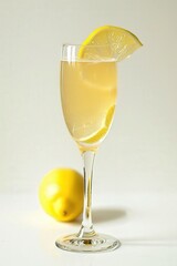 french 75 Cocktail in glass, white background 