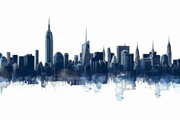 Obraz premium Silhouette of New York City skyline with artistic brush strokes and modern architecture elements.